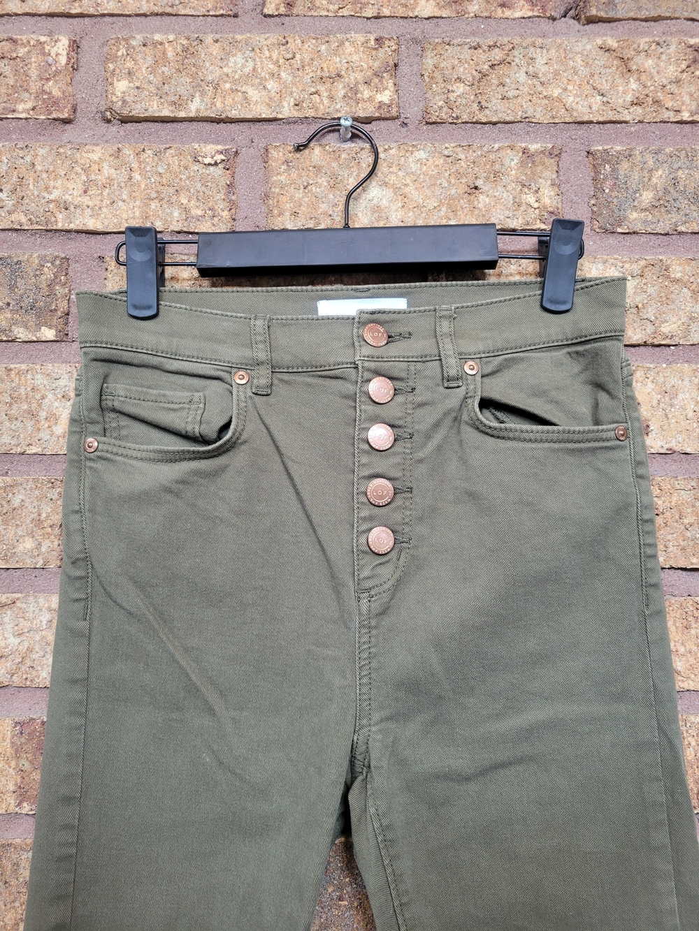 LOFT High-Rise Skinny Button Fly Green Denim Jeans Size 24 Cotton Stretch - Picture 10 of 12